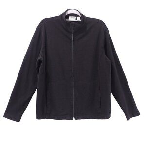 Chico's Design Sweater Sz 2 Black Tencel Blend Full Zip Mock Neck Long Sleeves